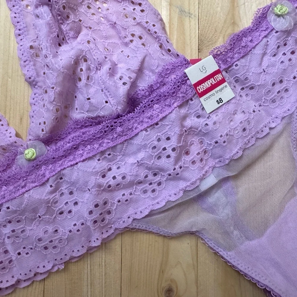 Cosmopolitan Lavender Eyelet Lace Bralette & Panty Set Lingerie NWT Size Medium